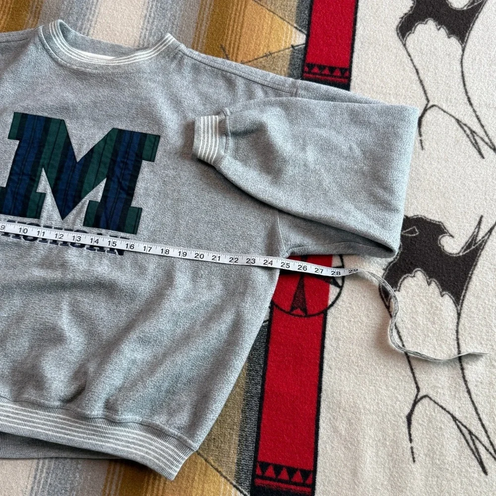 Vintage University Of Michigan Wolverines Sweatshirt XL Gray Plaid Embroidered - Picture 6 of 8